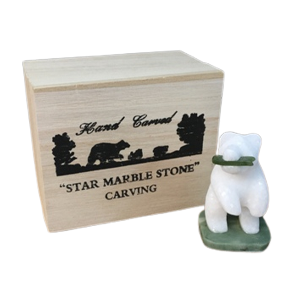 STAR MARBLE Bear Standing with Fish, 2"