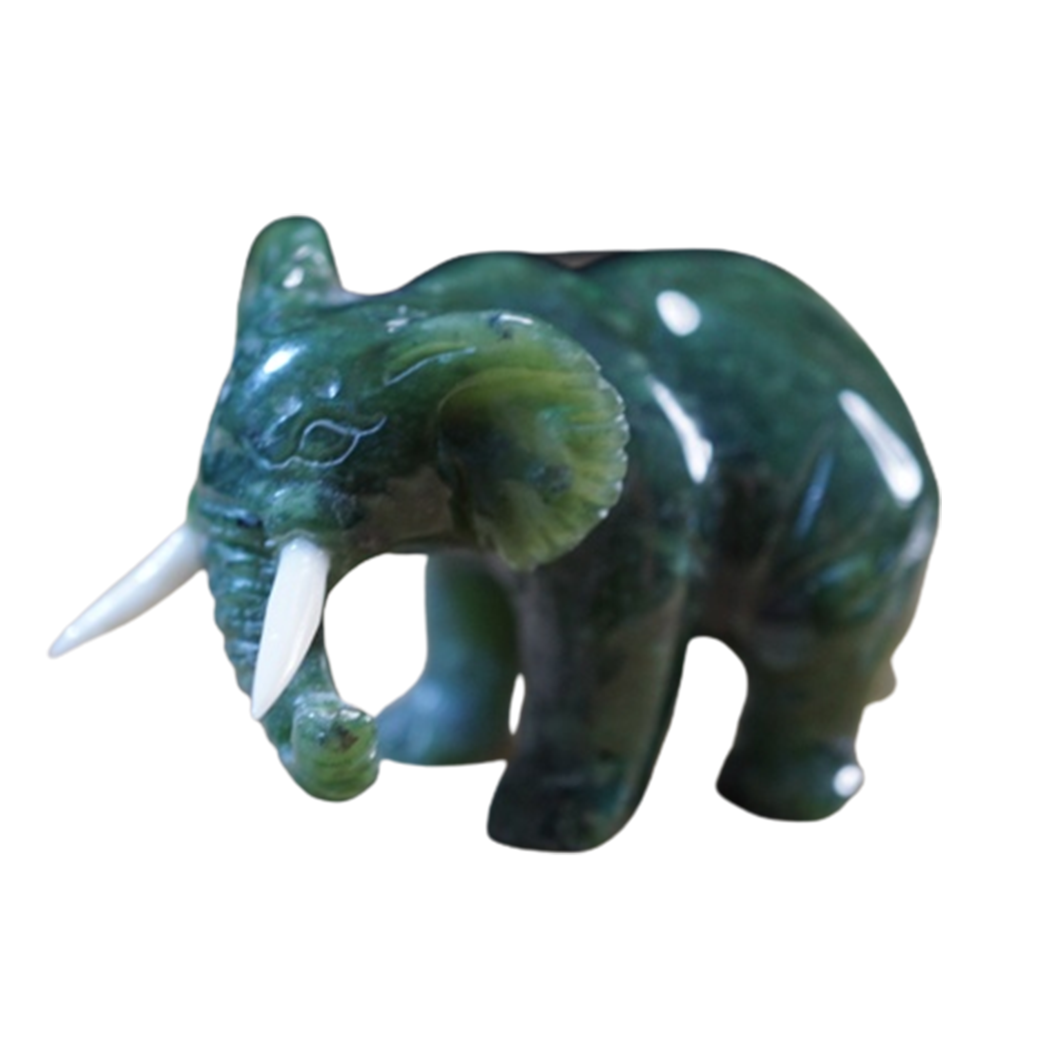 Jade Elephant with bone tusks Lakeside Gems Inc.