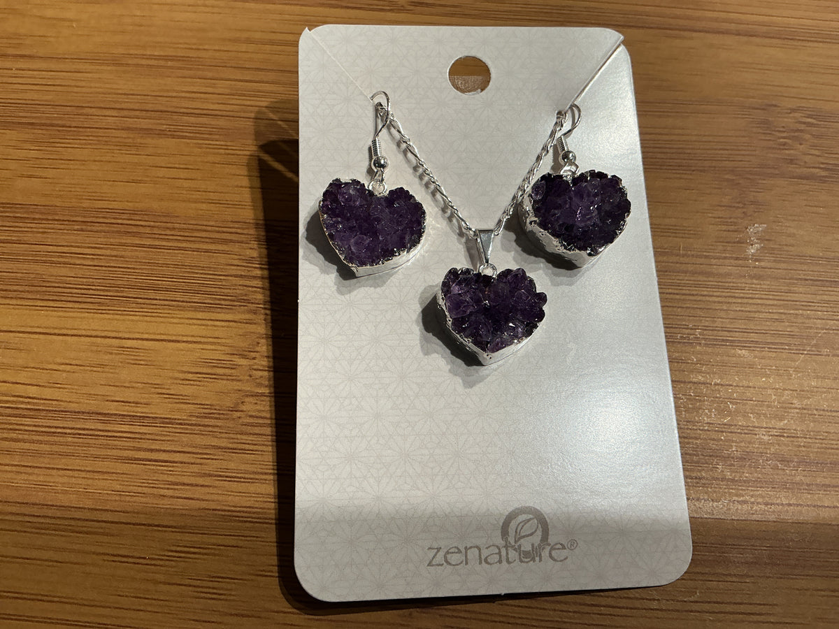 Amethyst heart necklace set