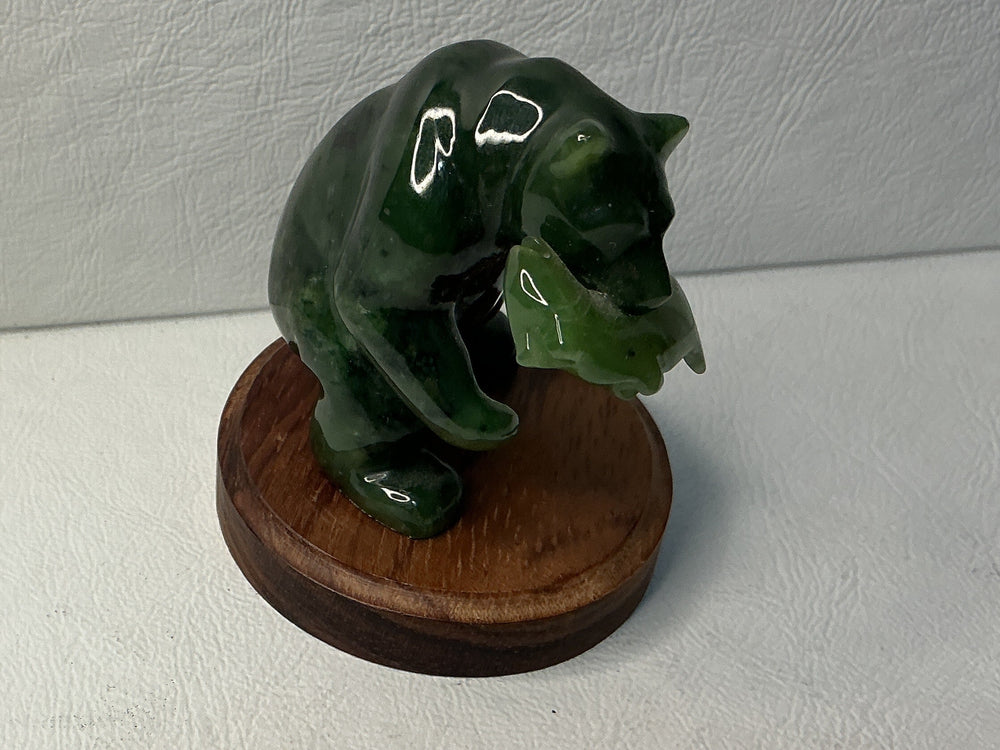 2” Jade bear on wood stand