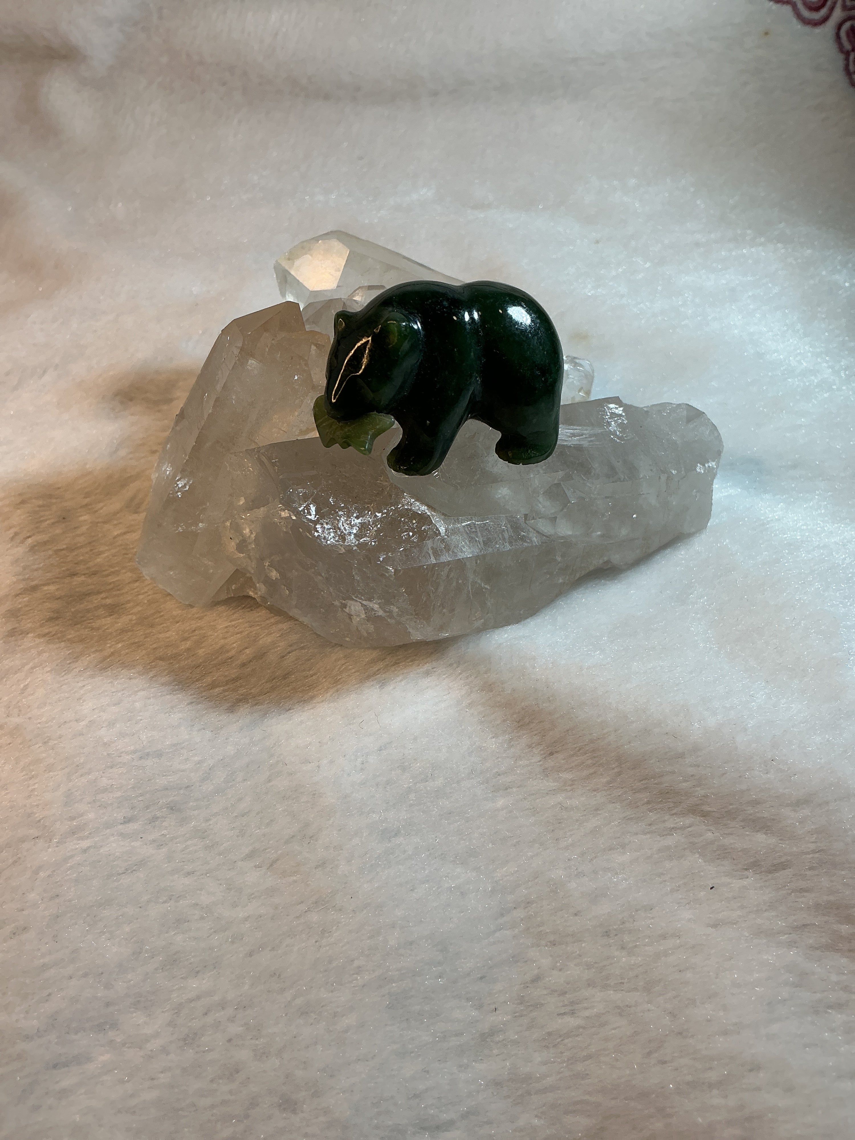 Jade Bear on Quartz Crystal