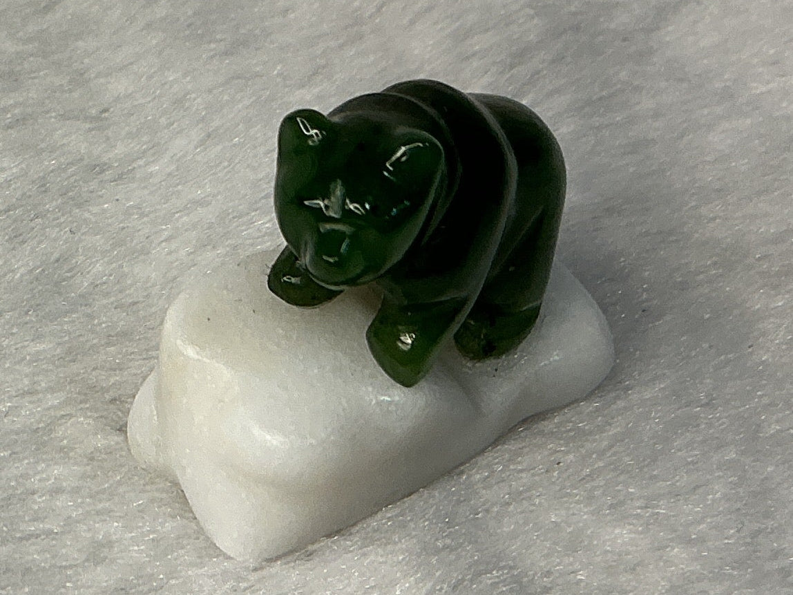 Jade Bear on Marble Base