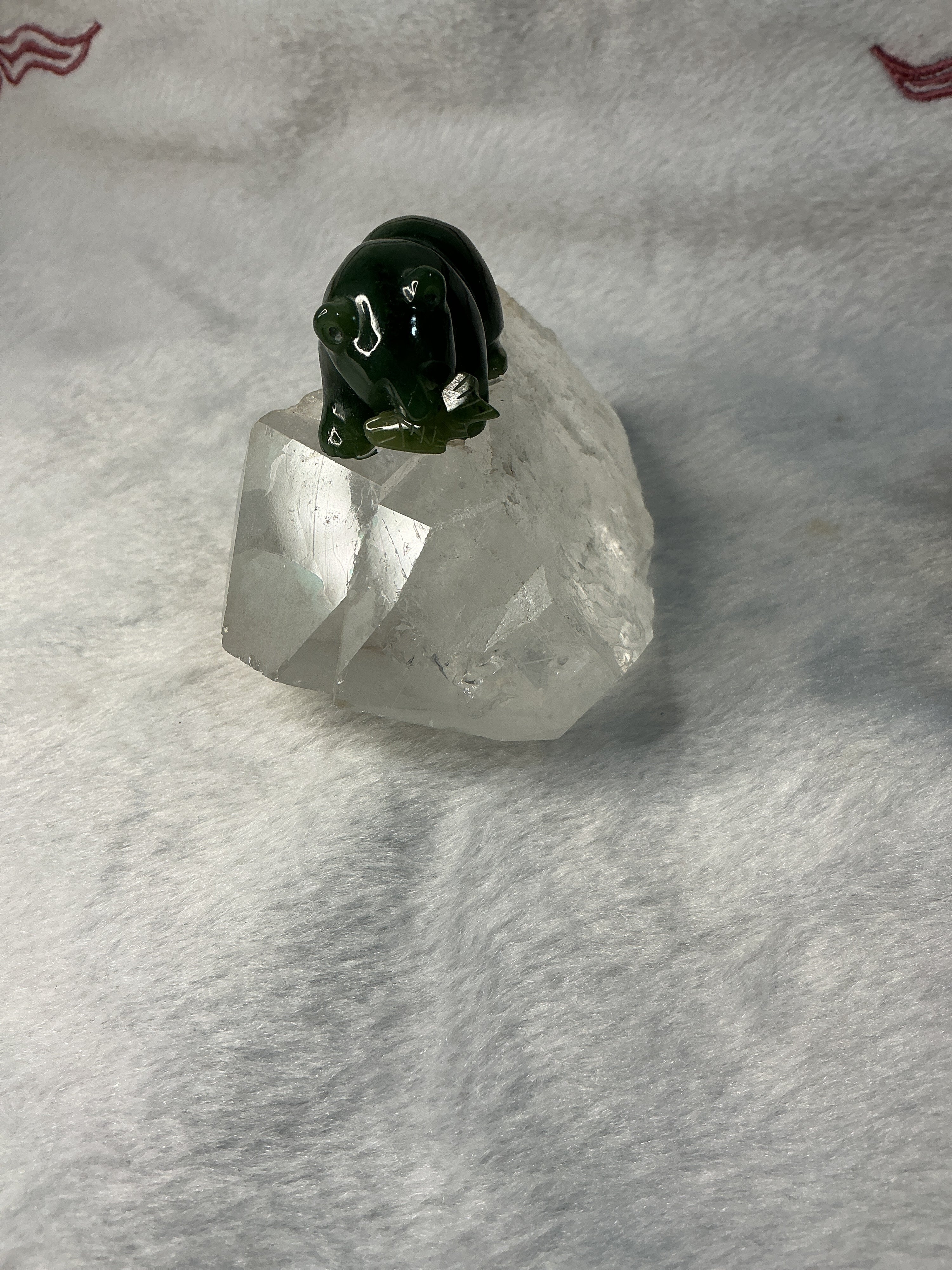Jade Bear on Quartz Crystal