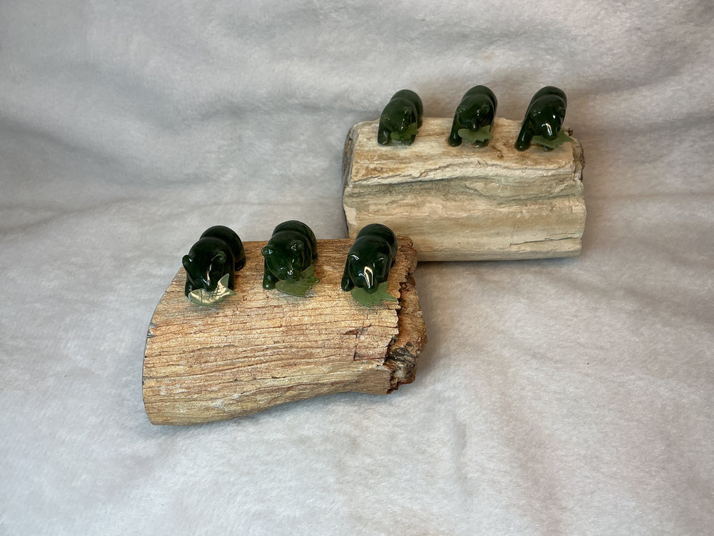 Jade Bears on Petrified wood