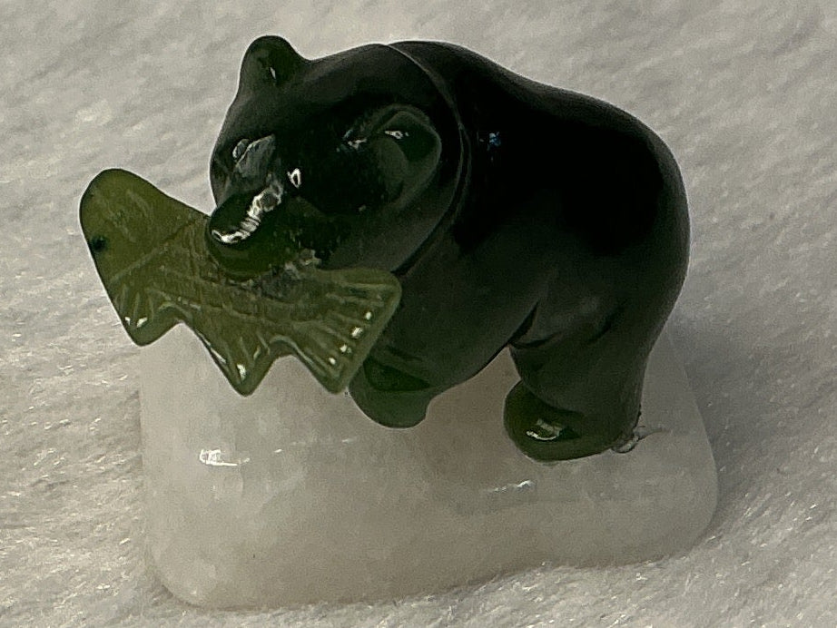 Jade Bear on Marble Base