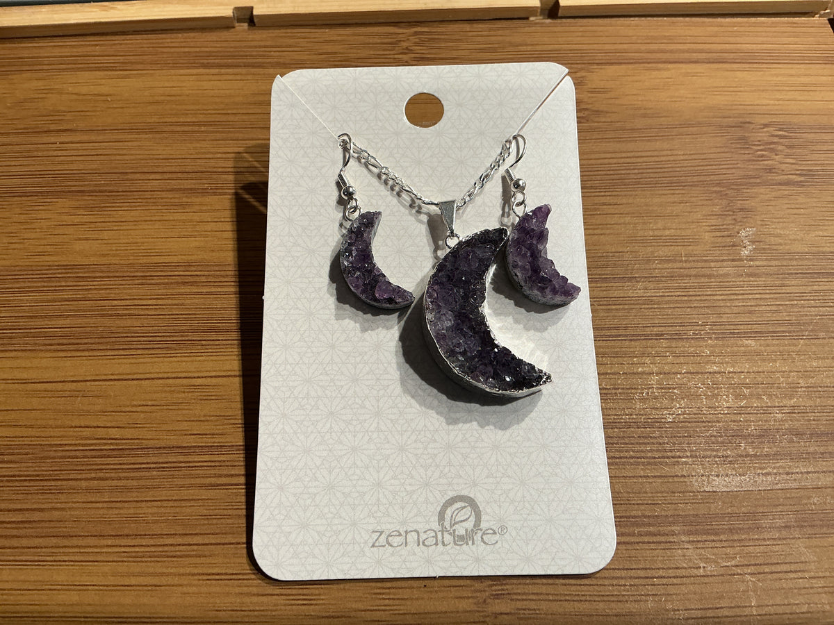 Amethyst moon earring and necklace set