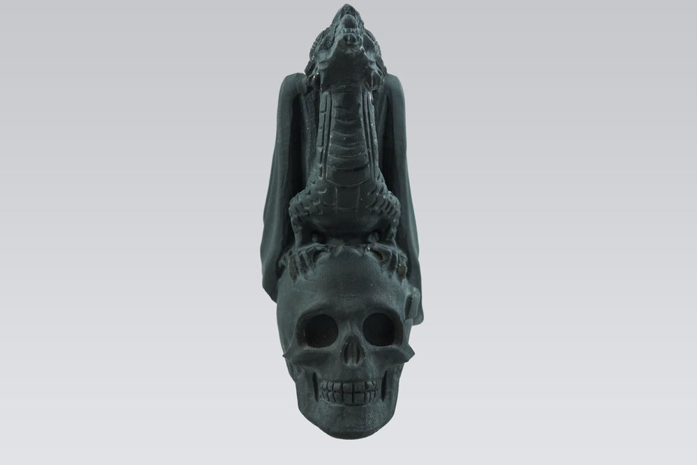 Obsidian skull with dragon