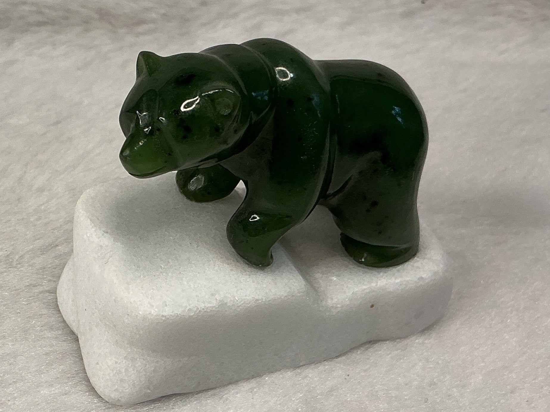 Jade Bear on Marble Base