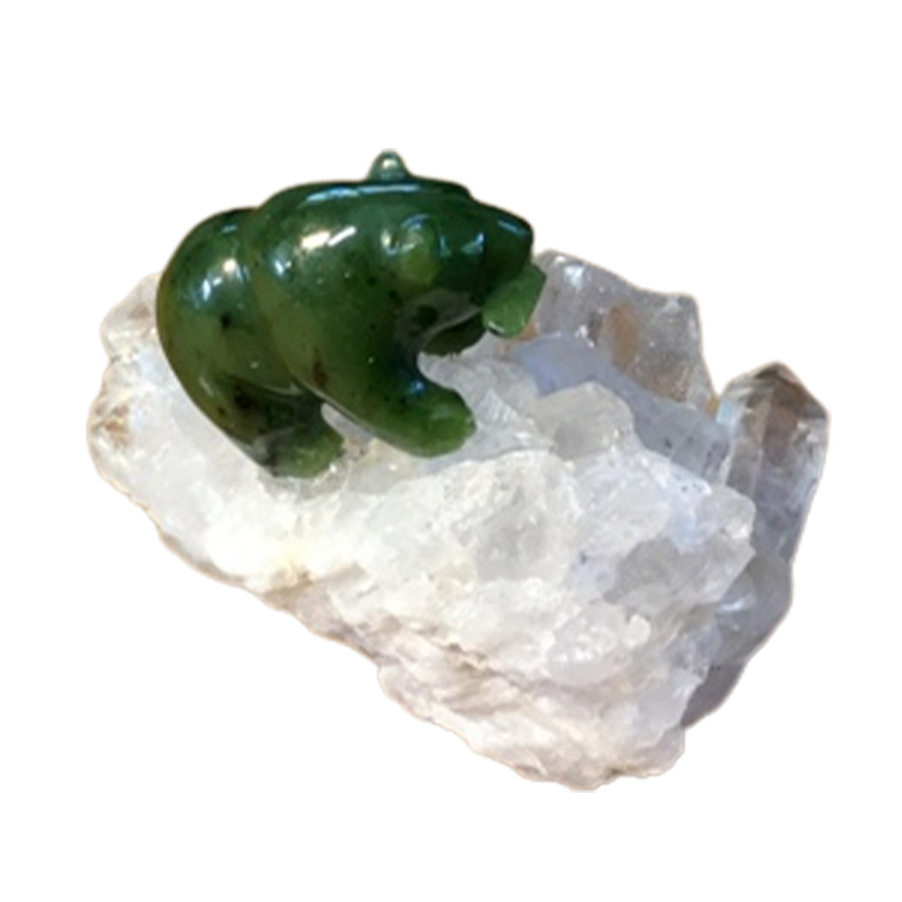 Jade Bear on Quartz Crystal